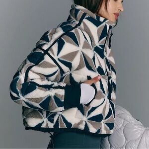 Free People Geometric Pattern Sweater - Navy, White, Tan